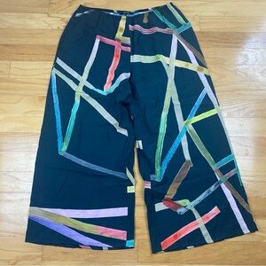 Ozai N Ku 850974 Loose wide leg pants pockets, colorful brushstrokes pattern